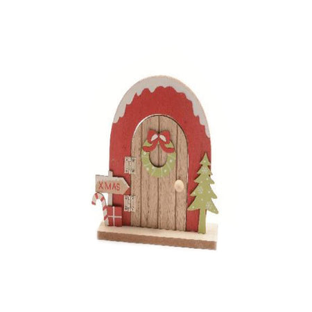 Porta natalizia in legno con decorazioni natalizie