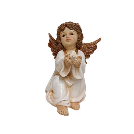 Angelo decorativo seduto con luce per decorazioni natalizie h 21 cm