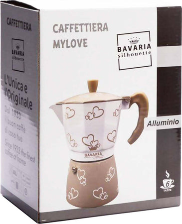 Moka Bavaria My Love Bianca e Beige a Cuori SILHOUETTE Caffettiera 1 Tazza In Alluminio Cuore di Pietra Moka Classica MOKA CAFFE' L'Orchidea - Siderno, Commerciovirtuoso.it
