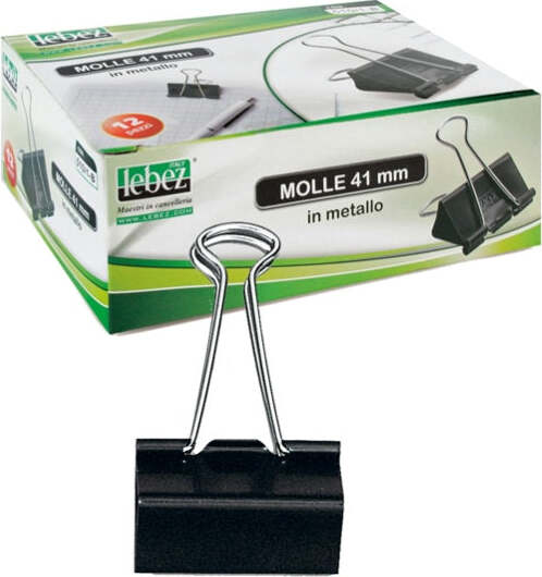 Molle Double Clips - 3 2 cm - nero - Lebez - conf. 12 pezzi Cancelleria e prodotti per ufficio/Archivio ufficio e accessori per scrivania/Nastri colle elastici e graffette/Graffette molle fermacarte e anelli Eurocartuccia - Pavullo, Commerciovirtuoso.it