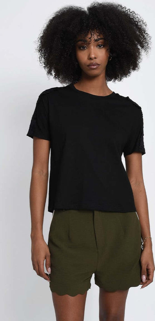 MOLLY BRACKEN T-SHIRT CON SPALLA IN PIZZO NERO  PE23 Moda/Donna/Abbigliamento/T-shirt top e bluse/T-shirt Kanal 32 - Santa Maria di Licodia, Commerciovirtuoso.it