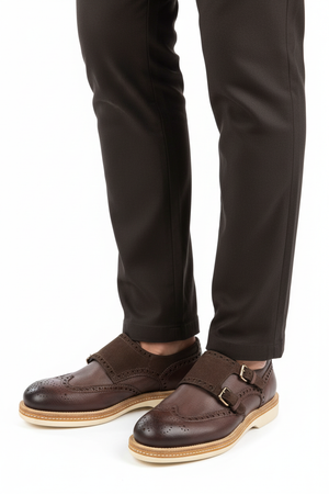 Scarpe Uomo Santoni - Doppia fibbia Brogue Pelle/scamosciata colore testa di moro