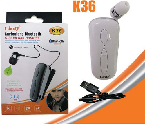 Mono Auricolare Stereo Bluetooth Con Clip-on Retrattile Associa 2 Cellulari K36 Elettronica/Cuffie auricolari e accessori/Cuffie/Cuffie In-Ear Trade Shop italia - Napoli, Commerciovirtuoso.it