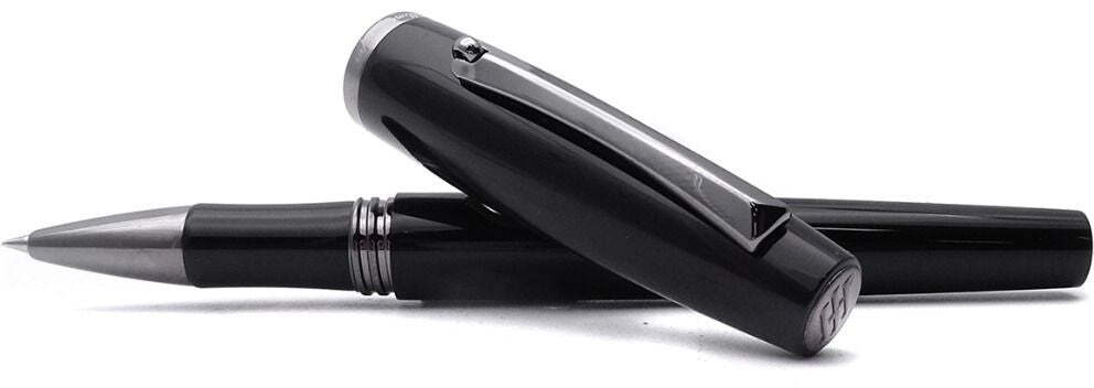 MONTEGRAPPA Penna roller Manager nera minuterie PVD rutenio ISMANRLC