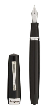 Montegrappa Penna Stilografica Elmo 02 Nera Pennino M Ise2r3ac Penna Stilografica in Resina E Acciaio