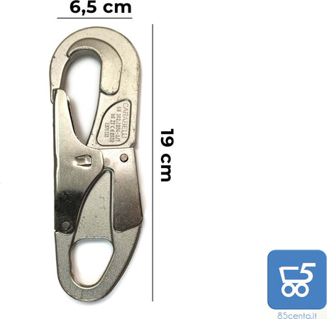 Moschettone Carabelli 22 kN Metallo Climbing Arrampicata Cantieristica Chiusura Automatica a Doppio Grilletto