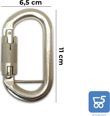 Moschettone Carabelli 22 kN Parallelo Automatico in Acciaio Zincato per Carrucole e Bloccanti Chiusura Catch-free