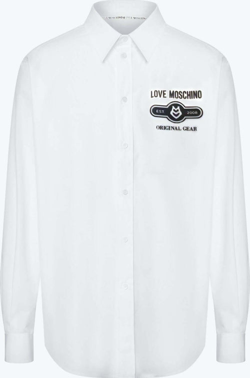 Moschino Camicia Uomo Bianca Logo Love Moschino Original Gear 100% Cotone Fashion Uomo Tinta Unita Collo Classico Moda/Uomo/Abbigliamento/T-shirt polo e camicie/Camicie classiche Euforia - Bronte, Commerciovirtuoso.it