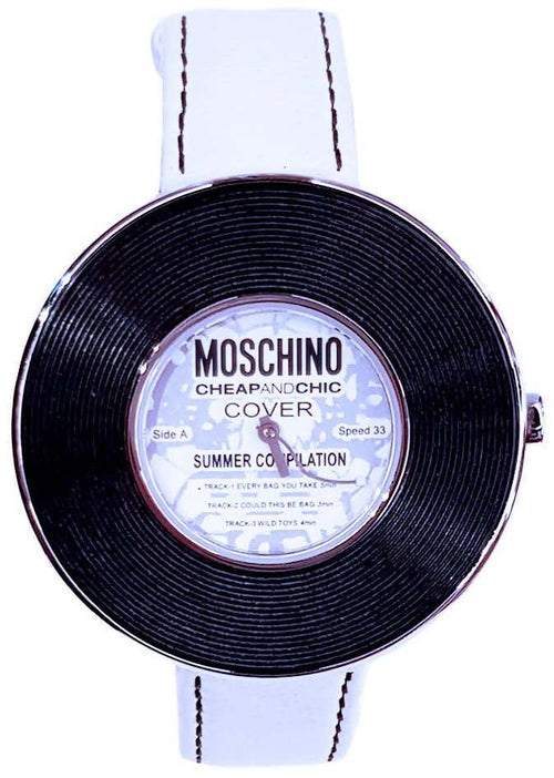 Moschino Orologio Donna it's Time for Miusic Summer Compilation Disco In Vinile Accessorio in Pelle per Lei Bianco e Nero MW0009