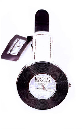 Moschino Orologio Donna it's Time for Miusic Summer Compilation Disco In Vinile Accessorio in Pelle per Lei Bianco e Nero MW0009