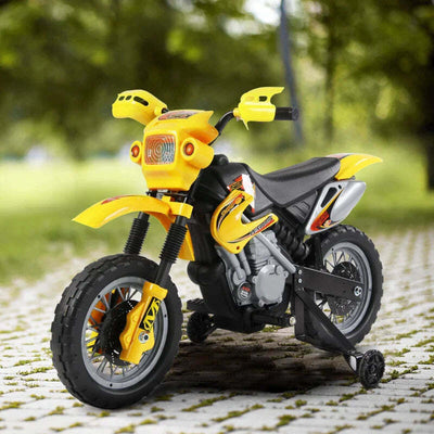 Moto-Cross-Elettrica-con-Rotelle-Giallo-per-Bambini-3-anni-e-più,-Batteria-6V-Velocità-2.5km/h,-102-x-53-x-66cm-WQ2301-043YLWQ2