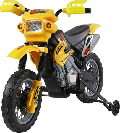 Moto-Cross-Elettrica-con-Rotelle-Giallo-per-Bambini-3-anni-e-più,-Batteria-6V-Velocità-2.5km/h,-102-x-53-x-66cm-WQ2301-043YLWQ2
