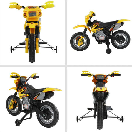 Moto-Cross-Elettrica-con-Rotelle-Giallo-per-Bambini-3-anni-e-più,-Batteria-6V-Velocità-2.5km/h,-102-x-53-x-66cm-WQ2301-043YLWQ2