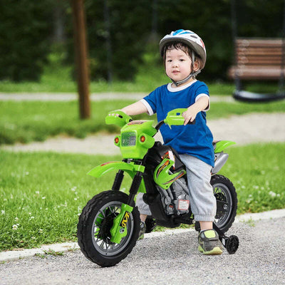 Moto-Cross-Elettrica-con-Rotelle-Verde-per-Bambini-3-anni-e-più,-Batteria-6V-Velocità-2.5km/h,-102-x-53-x-66cm-HJ6301-043GNHJ6