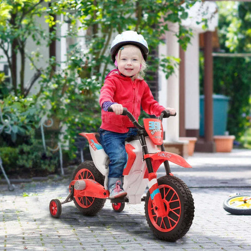 Moto-da-Cross-Elettrica-per-Bambini-da-3-5-Anni,-Batteria-12V-Ricaricabile-e-Rotelline-Rimovibili,-106.5x51.5x68cm,-Rosso-FT8370-165V90RDFT8