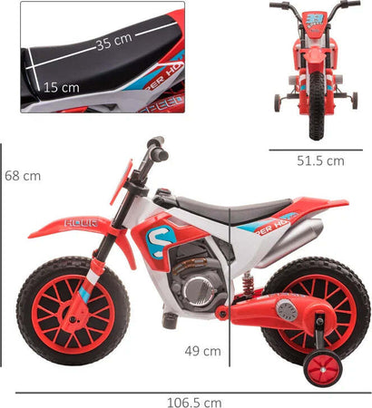 Moto-da-Cross-Elettrica-per-Bambini-da-3-5-Anni,-Batteria-12V-Ricaricabile-e-Rotelline-Rimovibili,-106.5x51.5x68cm,-Rosso-FT8370-165V90RDFT8
