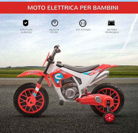 Moto-da-Cross-Elettrica-per-Bambini-da-3-5-Anni,-Batteria-12V-Ricaricabile-e-Rotelline-Rimovibili,-106.5x51.5x68cm,-Rosso-FT8370-165V90RDFT8
