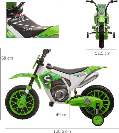 Moto-da-Cross-Elettrica-per-Bambini-da-3-5-Anni,-Batteria-12V-Ricaricabile-e-Rotelline-Rimovibili,-106.5x51.5x68cm,-Verde-SD7370-165V90GNSD7