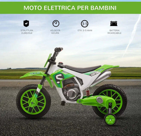 Moto-da-Cross-Elettrica-per-Bambini-da-3-5-Anni,-Batteria-12V-Ricaricabile-e-Rotelline-Rimovibili,-106.5x51.5x68cm,-Verde-SD7370-165V90GNSD7