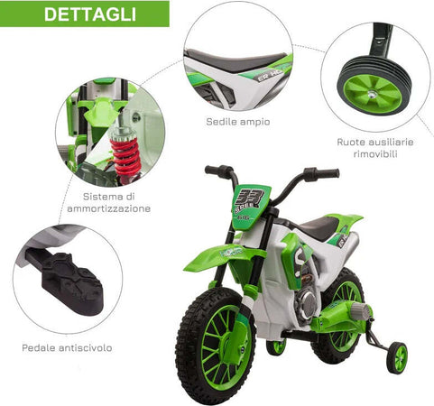 Moto-da-Cross-Elettrica-per-Bambini-da-3-5-Anni,-Batteria-12V-Ricaricabile-e-Rotelline-Rimovibili,-106.5x51.5x68cm,-Verde-SD7370-165V90GNSD7