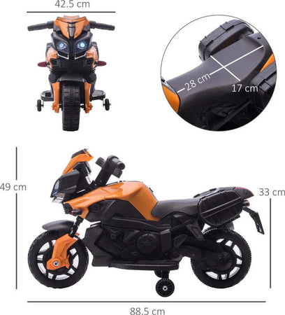 Moto-Elettrica-per-Bambini-18-48-Mesi-con-Fari-e-Clacson,-in-PP-e-Metallo,-88.5x42.5x49-cm,-Arancio-DF8370-159V90OGDF8