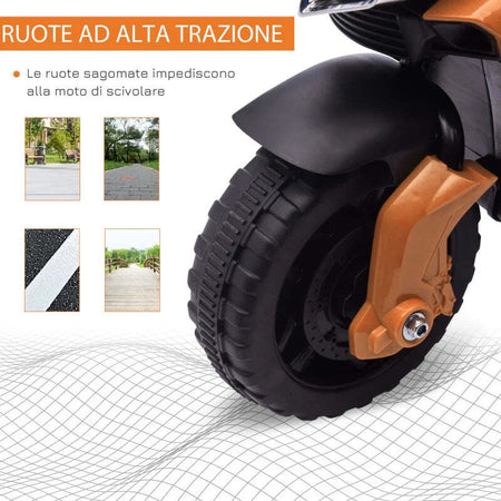 Moto-Elettrica-per-Bambini-18-48-Mesi-con-Fari-e-Clacson,-in-PP-e-Metallo,-88.5x42.5x49-cm,-Arancio-DF8370-159V90OGDF8