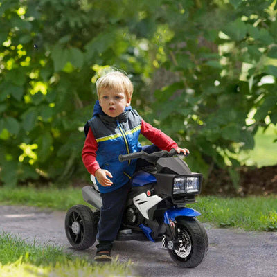 Moto-Elettrica-per-Bambini-3-5-Anni-6V-(max.-25kg),-Velocità-3km/h,-con-3-Ruote,-Luci-e-Suoni,-Blu-e-Nero,-86x42x52cm-KJ4370-102BUKJ4