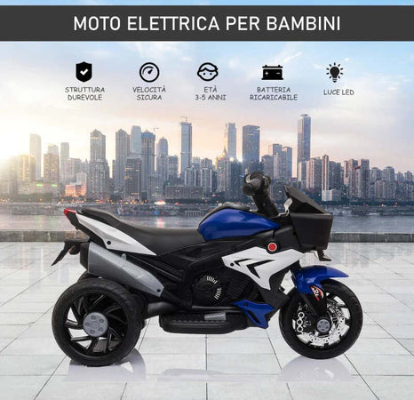 Moto-Elettrica-per-Bambini-3-5-Anni-6V-(max.-25kg),-Velocità-3km/h,-con-3-Ruote,-Luci-e-Suoni,-Blu-e-Nero,-86x42x52cm-KJ4370-102BUKJ4