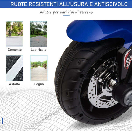 Moto-Elettrica-per-Bambini-3-5-Anni-6V-(max.-25kg),-Velocità-3km/h,-con-3-Ruote,-Luci-e-Suoni,-Blu-e-Nero,-86x42x52cm-KJ4370-102BUKJ4