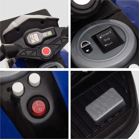 Moto-Elettrica-per-Bambini-3-5-Anni-6V-(max.-25kg),-Velocità-3km/h,-con-3-Ruote,-Luci-e-Suoni,-Blu-e-Nero,-86x42x52cm-KJ4370-102BUKJ4