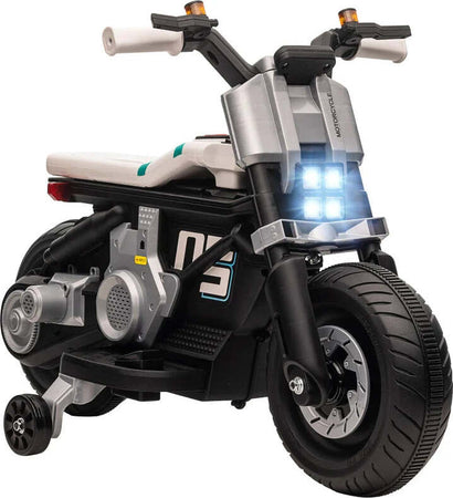 Moto-Elettrica-per-Bambini-3-5-Anni-in-PP-e-Metallo-con-Rotelle,-Clacson-e-Musica,-86x44x58-cm,-Bianca-e-Nera-SP6370-253V90WTSP6