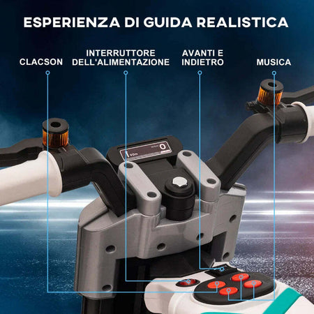 Moto-Elettrica-per-Bambini-3-5-Anni-in-PP-e-Metallo-con-Rotelle,-Clacson-e-Musica,-86x44x58-cm,-Bianca-e-Nera-SP6370-253V90WTSP6