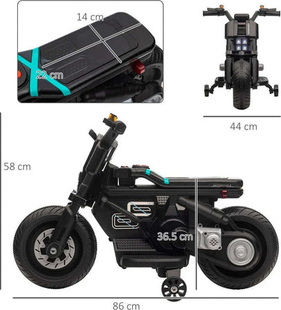 Moto-Elettrica-per-Bambini-3-5-Anni-in-PP-e-Metallo-con-Rotelle,-Clacson-e-Musica,-86x44x58-cm,-Nera-GP7370-253V90BKGP7