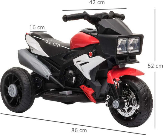 Moto-Elettrica-per-Bambini-3-5-Anni-(max.-25kg)-con-3-Ruote,-Luci-e-Suoni,-Batteria-6V,-Rosso,-86x42x52cm-GF6370-102RDGF6