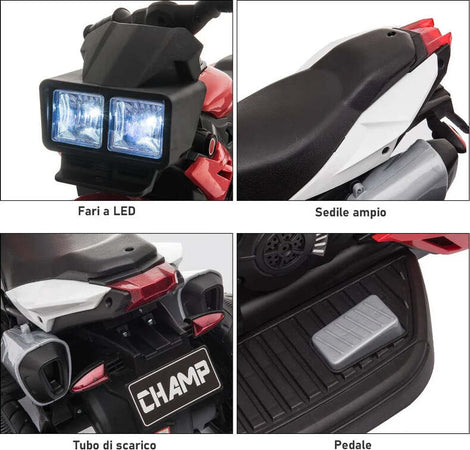 Moto-Elettrica-per-Bambini-3-5-Anni-(max.-25kg)-con-3-Ruote,-Luci-e-Suoni,-Batteria-6V,-Rosso,-86x42x52cm-GF6370-102RDGF6
