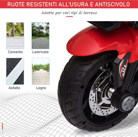 Moto-Elettrica-per-Bambini-3-5-Anni-(max.-25kg)-con-3-Ruote,-Luci-e-Suoni,-Batteria-6V,-Rosso,-86x42x52cm-GF6370-102RDGF6