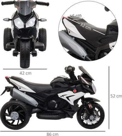 Moto-Elettrica-per-Bambini-3-5-Anni-Max.-25kg-con-Luci,-Musica,-Batteria-6V-e-Velocità-3km/h,-86cmx42cmx52cm-Nera-DF4370-103V90BKDF4