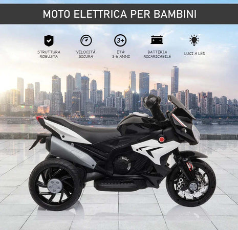 Moto-Elettrica-per-Bambini-3-5-Anni-Max.-25kg-con-Luci,-Musica,-Batteria-6V-e-Velocità-3km/h,-86cmx42cmx52cm-Nera-DF4370-103V90BKDF4