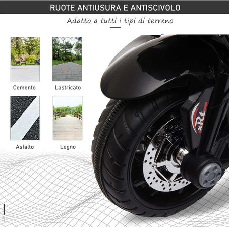 Moto-Elettrica-per-Bambini-3-5-Anni-Max.-25kg-con-Luci,-Musica,-Batteria-6V-e-Velocità-3km/h,-86cmx42cmx52cm-Nera-DF4370-103V90BKDF4