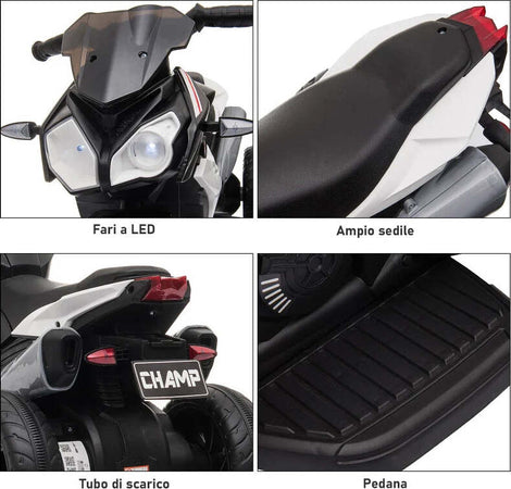 Moto-Elettrica-per-Bambini-3-5-Anni-Max.-25kg-con-Luci,-Musica,-Batteria-6V-e-Velocità-3km/h,-86cmx42cmx52cm-Nera-DF4370-103V90BKDF4
