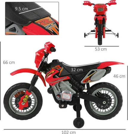 Moto-Elettrica-per-Bambini-3-6-Anni-in-Plastica-PP-con-Ruote-di-Supporto,-Fari-e-Musica,-102x53x66-cm,-Rosso-e-Nero-WQ152-0018WQ1