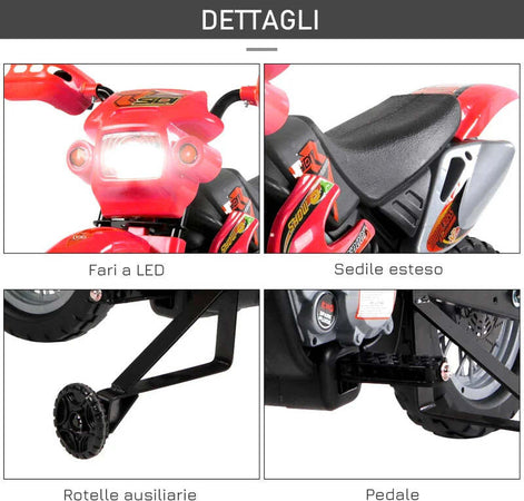 Moto-Elettrica-per-Bambini-3-6-Anni-in-Plastica-PP-con-Ruote-di-Supporto,-Fari-e-Musica,-102x53x66-cm,-Rosso-e-Nero-WQ152-0018WQ1