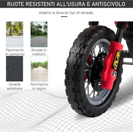 Moto-Elettrica-per-Bambini-3-6-Anni-in-Plastica-PP-con-Ruote-di-Supporto,-Fari-e-Musica,-102x53x66-cm,-Rosso-e-Nero-WQ152-0018WQ1