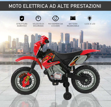 Moto-Elettrica-per-Bambini-3-6-Anni-in-Plastica-PP-con-Ruote-di-Supporto,-Fari-e-Musica,-102x53x66-cm,-Rosso-e-Nero-WQ152-0018WQ1