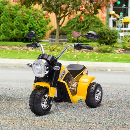 Moto-Elettrica-per-Bambini-a-3-Ruote-con-Luci-e-Suoni,-Batteria-Ricaricabile-6V,-Velocità-2-km/h,-per-Bimbi-da-18-36-Mesi,-72cmx57cmx56cm-Gialla-AL6370-188V90YLAL6