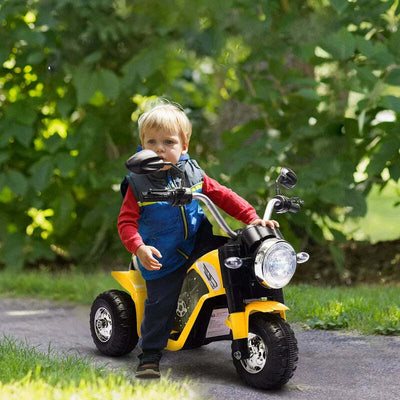Moto-Elettrica-per-Bambini-a-3-Ruote-con-Luci-e-Suoni,-Batteria-Ricaricabile-6V,-Velocità-2-km/h,-per-Bimbi-da-18-36-Mesi,-72cmx57cmx56cm-Gialla-AL6370-188V90YLAL6