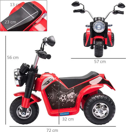 Moto-Elettrica-per-Bambini-a-3-Ruote-con-Luci-e-Suoni,-Batteria-Ricaricabile-6V,-Velocità-2-km/h,-per-Bimbi-da-18-36-Mesi,-72x57x56cm-Rossa-DP7370-188V90RDDP7