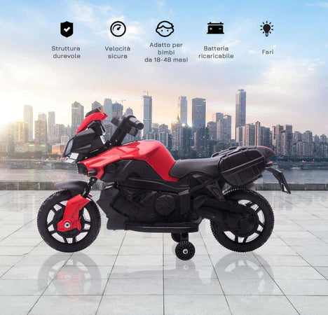 Moto-Elettrica-per-Bambini-con-Fari-e-Clacson,-Batteria-6V-Velocità-3km/h,-Età-18-48-Mesi,-88.5x42.5x49cm,-Rosso-GB7370-159V90RDGB7