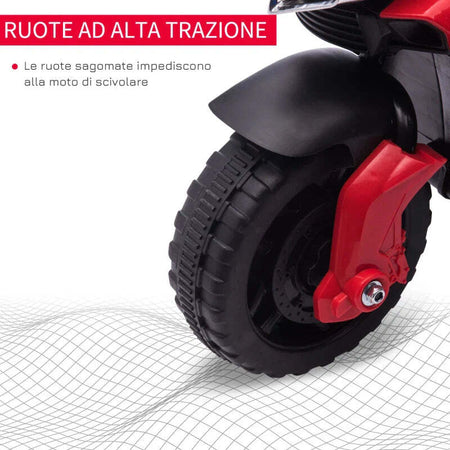 Moto-Elettrica-per-Bambini-con-Fari-e-Clacson,-Batteria-6V-Velocità-3km/h,-Età-18-48-Mesi,-88.5x42.5x49cm,-Rosso-GB7370-159V90RDGB7