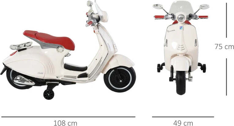 Moto-Elettrica-per-Bambini-con-Licenza-Ufficiale-Vespa,-2-Rotelle,-Luci-e-Suoni,-108x49x75-cm,-Bianca-HN7370-115WTHN7